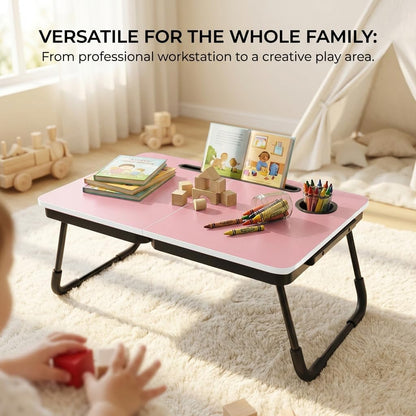 BUYIFY Foldable Laptop Bed Desk for Couch, Sofa - Large Lap Desk Tray Table with Cup Holder and Tablet Slot - Portable Notebook Stand for Eating, Writing, Studying and WFH -NEW-006