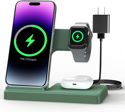 Wireless Charger Stand Charging Station: 3 in 1 Charger Stand Multiple Devices for Apple - iPhone 17 16e 16 15 14 Pro Max 13 12 - Watch 11 10 9 8 7 6 5 4 3 2 SE and Ultra Series-Airpods 4 3 Pro, Pink