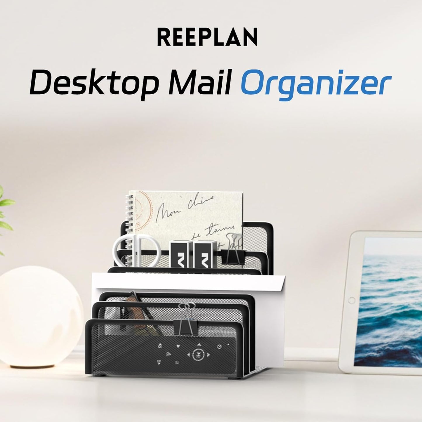 Mail Organizer Countertop with 5 Slot, Metal Mail Holder for Desk, File Holder Letter Sorter for Envelope, Bill and Document (Rose Gold)