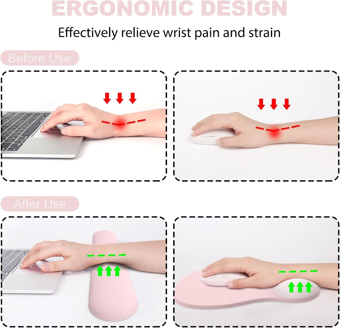 Ergonomic Mouse Pad with Wrist Rest and Keyboard Wrist Rest, Black Mousepad and Wrist Rest for Computer Keyboard, Pain Relief, Non-Slip PU Base, Gel Mouse Pad with Wrist Support for Gaming, Office