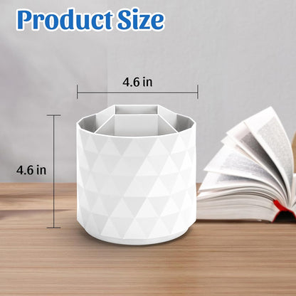 minimaliving Desk Organizer,Sparkling Diamond-like Pen Holder for Desk 360°Rotating Office Accessories,Pencil Cup with 5 Compartments Storage Box Caddy for Office,School,Home,Art Supply(White)