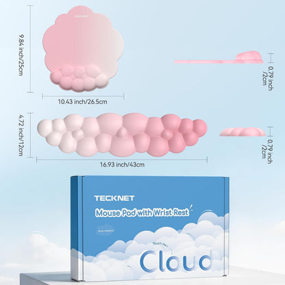 TECKNET Cloud Mouse Pad with Wrist Rest, Ergonomic Cloud Wrist Rest with Non-Slip Base, PU Leather Memory Foam Mouse Pad Wrist Support for Keyboard and Mouse, Pain Relief for Typing, Gaming, White