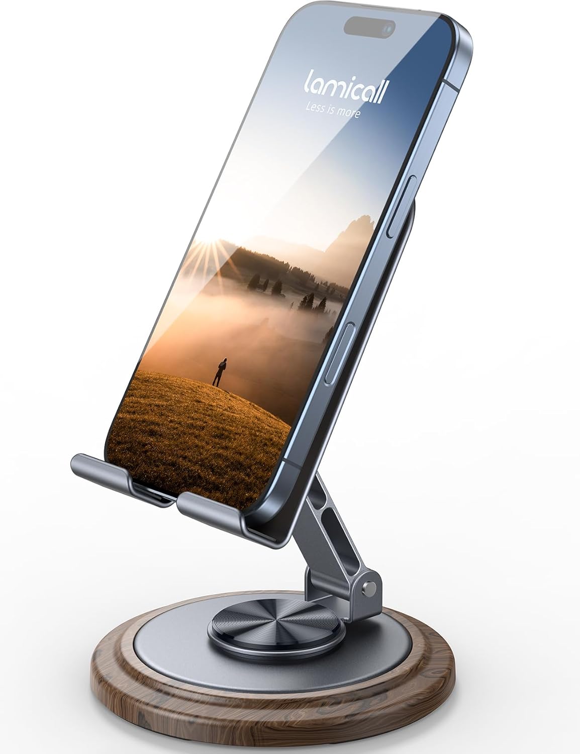 Lamicall Cell Phone Stand for Desk - [360° Rotation] Sturdy Adjustable Desktop Phone Holder, Foldable Mobile Stand, Office Desk Accessories Gifts for iPhone 17 16 15 14 Pro Max, Galaxy S26, Cellphone