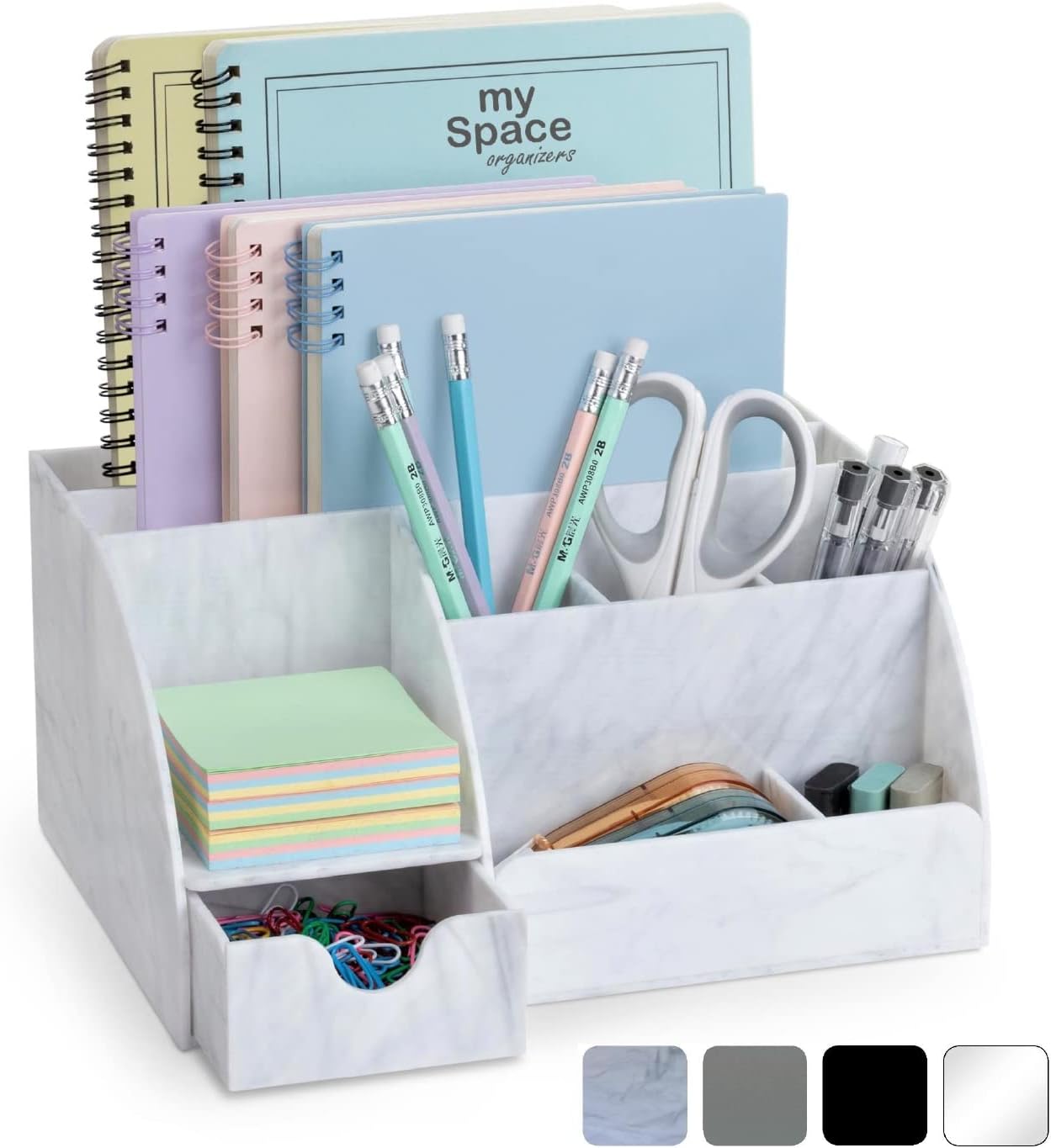 My Space Organizers Clear Acrylic Desk Oganizer, 9 Compartments, Office Supplies and Desk Accessories Organizer, Home Decor Desktop Organizer (Clear)
