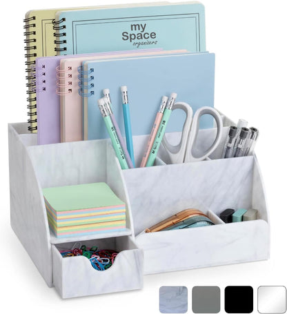 My Space Organizers Clear Acrylic Desk Oganizer, 9 Compartments, Office Supplies and Desk Accessories Organizer, Home Decor Desktop Organizer (Clear)