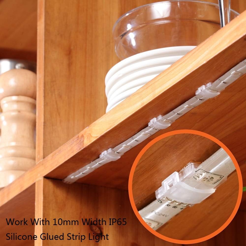 Threetwofour 100 Pack Double Installation LED Strip Light Mounting Bracket Self Adhesive LED Clips Only use for Width 8-10mm/0.31-0.39in Height<2.8mm/0.11in Indoor LED Strip Light with 102PCS Screws