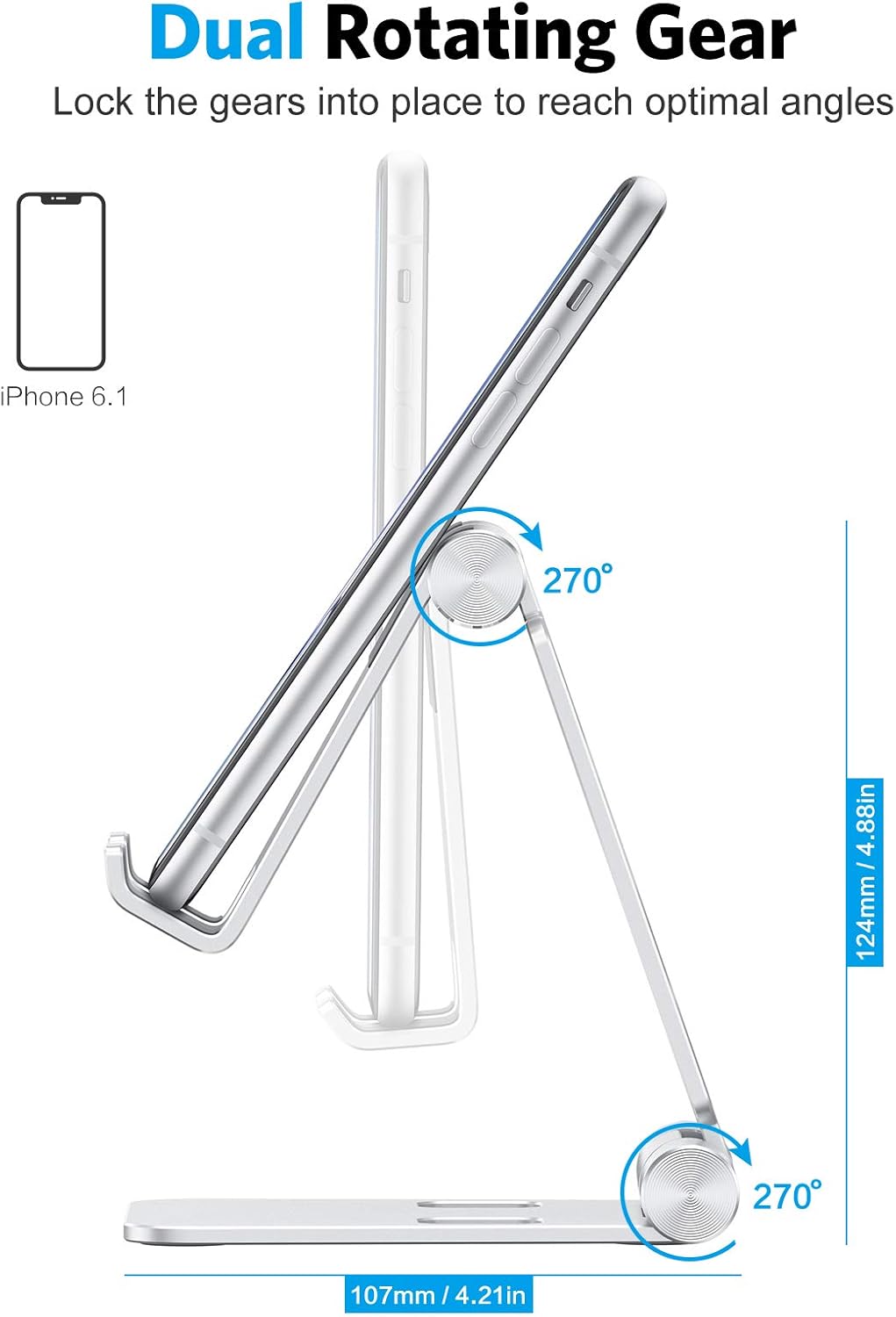 OMOTON Foldable Cell Phone Stand, C4 Portable Aluminum Phone Holder, Adjustable Phone Dock Cradle Compatible with iPhone 17/16/15 Pro Max Air, Samsung Galaxy, Small Tablets, All Smart Phones, Silver