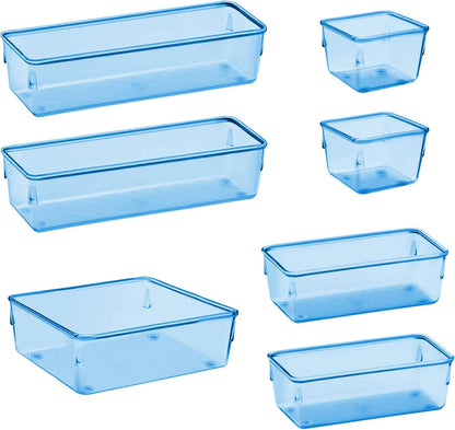 Acrimet Drawer Organizer Modular, Box Tray Storage Bins for Office, Home, Makeup, Kitchen, Junk Drawer (7 Units - 4 Sizes) (Clear Purple Plastic)