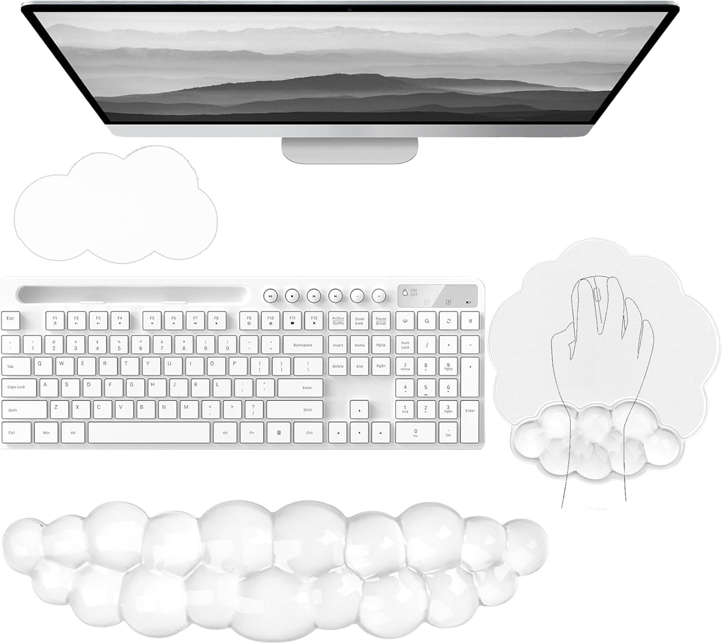 Cloud Wrist Rest Keyboard Pink Mouse Pad Set with Wrist Rest Ergonomic Wrist Pad Memory Foam Non-Slip Base Cute Gradient Wrist Support for Computer Laptop Gaming Home Office Relief Typing Pain