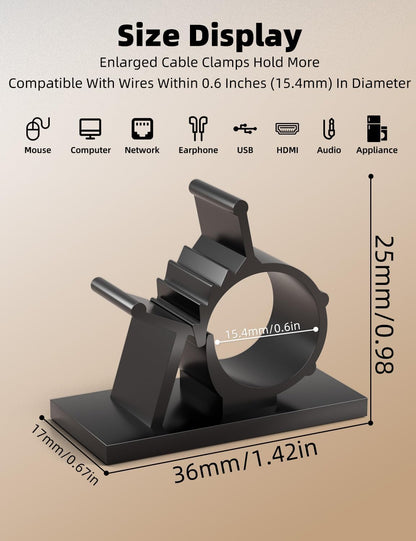 Viaky 30 Pcs Black Clips Self Adhesive Backed Nylon Wire Adjustable Cable Clips Adhesive Cable Management Drop Wire Holder