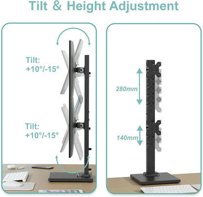 Suptek Single LCD Computer Monitor Free-Standing Desk Stand Mount Riser for 13 Inch to 43 Inch Screen with Swivel, Height Adjustable, Rotation, 50, 75, 100mm VESA Base Stand, Black