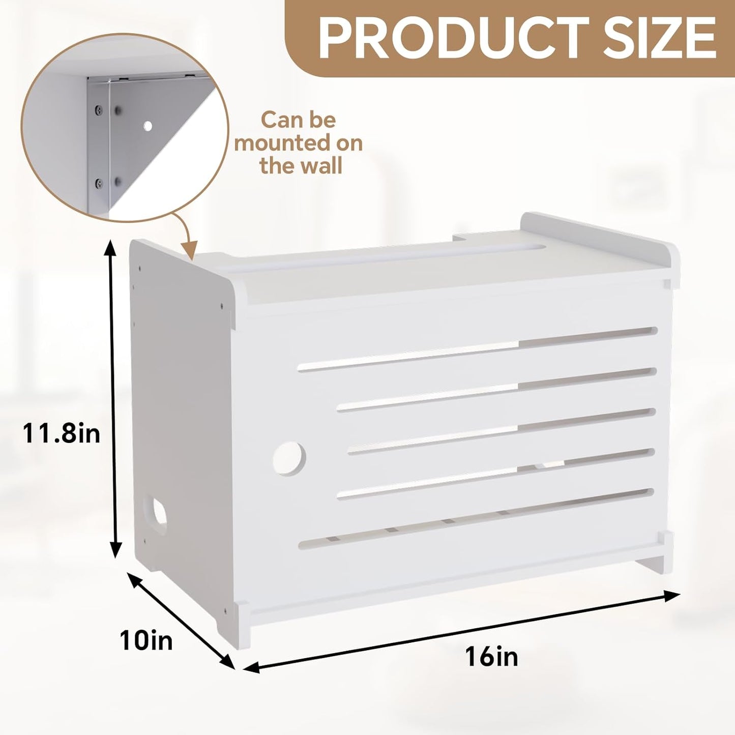 Wooden WiFi Router Storage Box Hider Shelf, Decorative Projector Box Hider Rack Countertop, for Cable, Modem, Internet, Router Power Cover Storage Organizer Cabinet Wall Mounted, Solid Wood