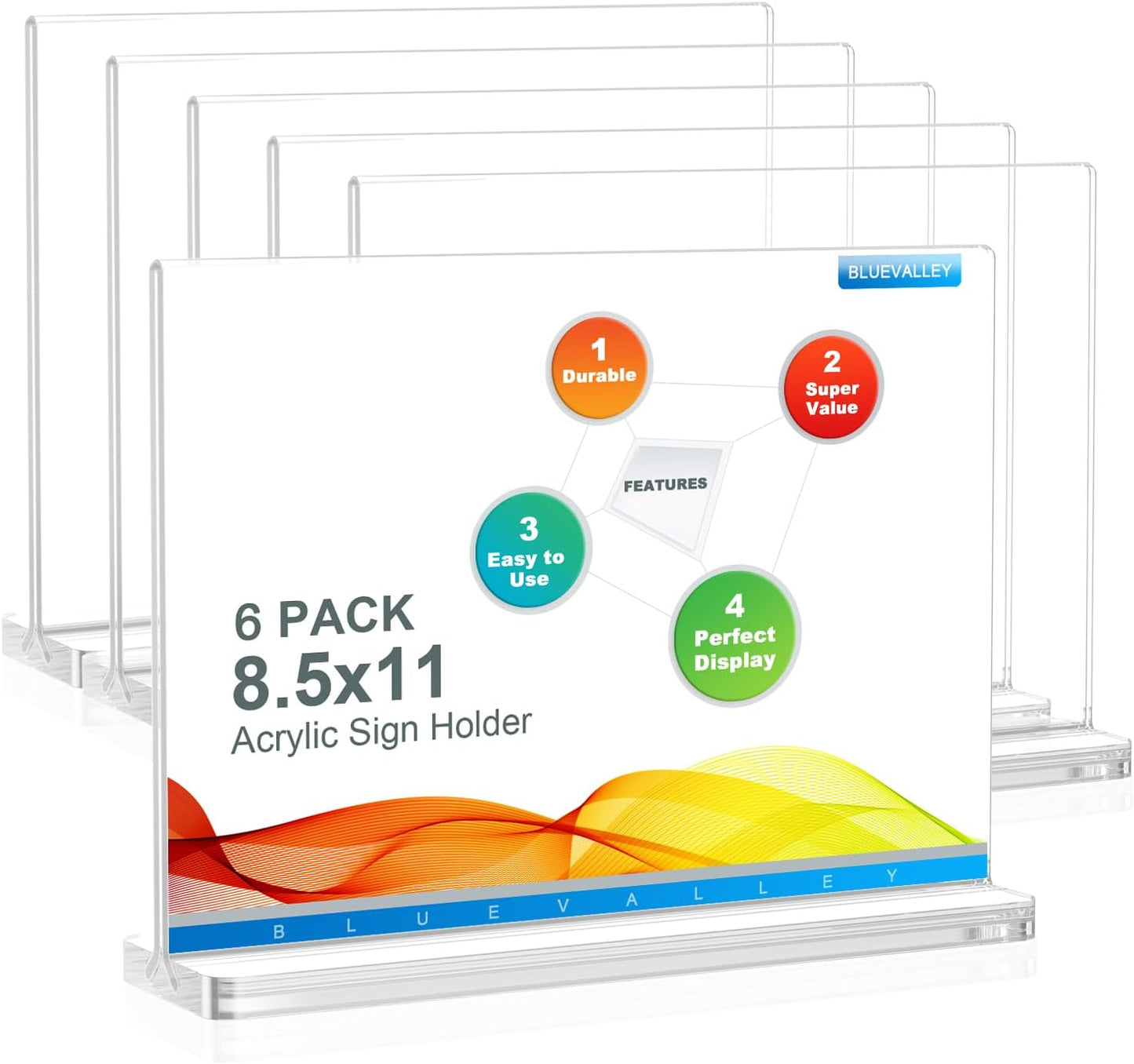 BlueValley Clear Acrylic Sign Holder 5x7 Vertical Double Sided Acrylic Photo Picture Frame for Office Desk, Table Sign Holder for Store, Rrestaurant, Hotel, Cafe, Show Fairs, Vendor-for Brochure Flyer Menu Document-6 pack