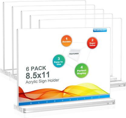 BlueValley Clear Acrylic Sign Holder 5x7 Vertical Double Sided Acrylic Photo Picture Frame for Office Desk, Table Sign Holder for Store, Rrestaurant, Hotel, Cafe, Show Fairs, Vendor-for Brochure Flyer Menu Document-6 pack