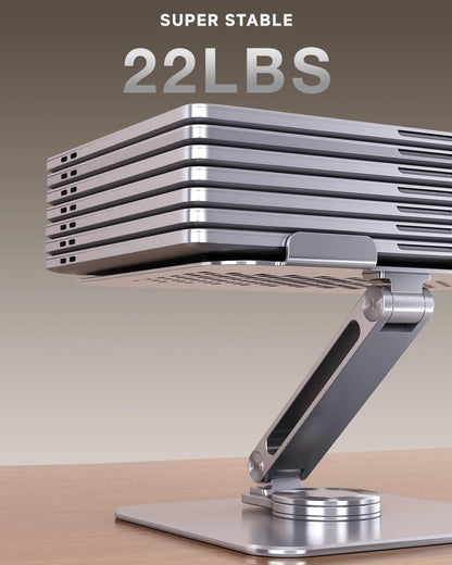 Laptop Stand for Desk, Aluminum Alloy Ergonomic Laptop Riser 360 Rotation Base, Portable Adjustable Laptop Stand for Office Home Fits MacBook Air Pro, Dell, HP (10"-17.3'') - Silver