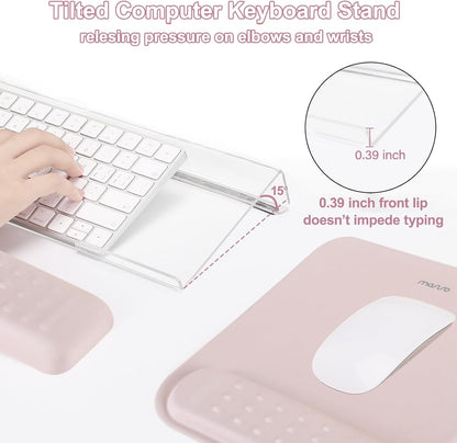 MOSISO Computer Keyboard Stand&Wrist Rest Support for Keyboard &Mouse Pad Set, Ergonomic Massage Wrist Rest Set, Easy Typing Working Acrylic Clear Stand for Office Home, Apricot