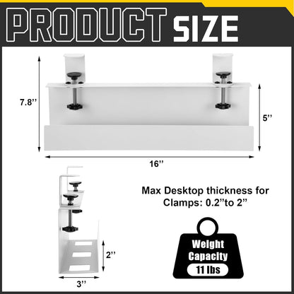 16×5×3 Inch No Drill Clamp-on Power Strip Cable Management Tray Under Standing Desk Steel Cable Organizer Wire Cord Tamer for Office, Home, Garage(Black)