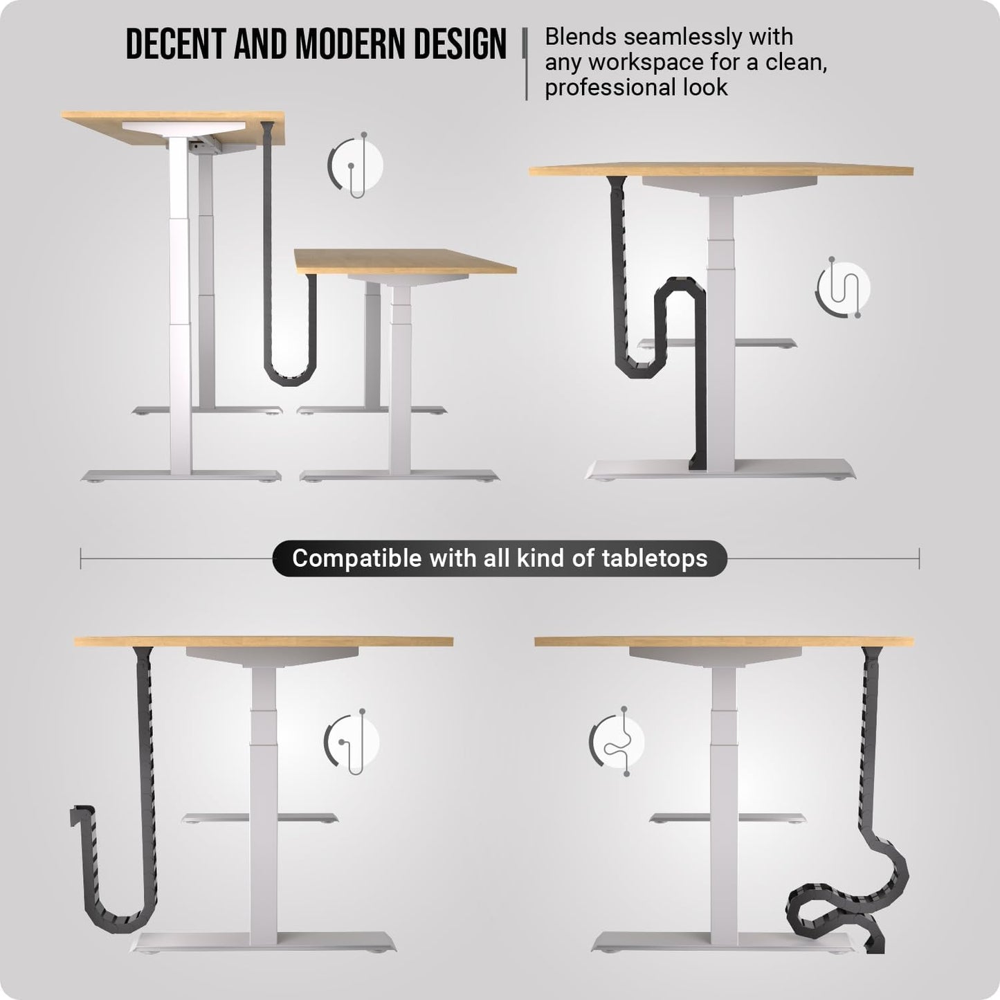 Ultimate Setup Under Desk Cable Management Vertebrae - Perfect for Sit Stand Desk - Wire Management - Adjustable Length - Flexible Cable Spine - Black, 133 cm