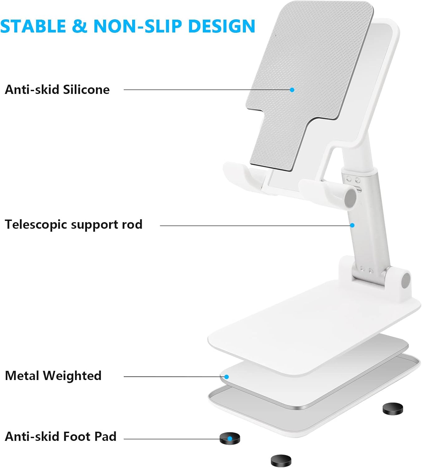 Cell Phone Stand, Folding Desktop Phone Stand, Angle Height Adjustable Mobile Phone Holder for Desk, Office, Tablet Stand Compatible with All Phones 4-10 Inches Cell Phone/Tablet (Black)
