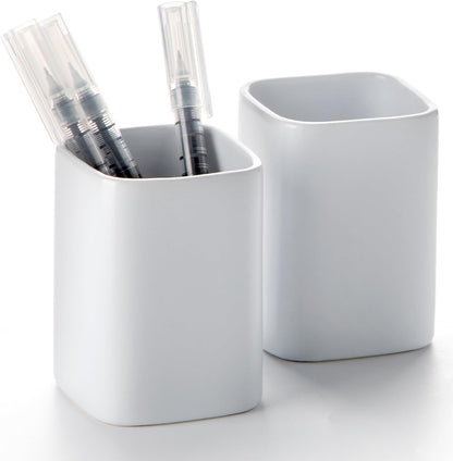 Pen Holder, 2 Pack Pencil Holder for Desk,Ceramic Pencil Cup Desk Organizer, Makeup Brush Holder Cute, Stationery Accessories for Office, School, Home (Matte white)