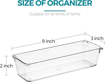 4 Pack Drawer Organizer - 3" X 6" Clear Acrylic Storage Bins with Non-Slip Pads, Versatile Desk Tray for Makeup, Jewelry, Kitchen, Bathroom, and Office Organization