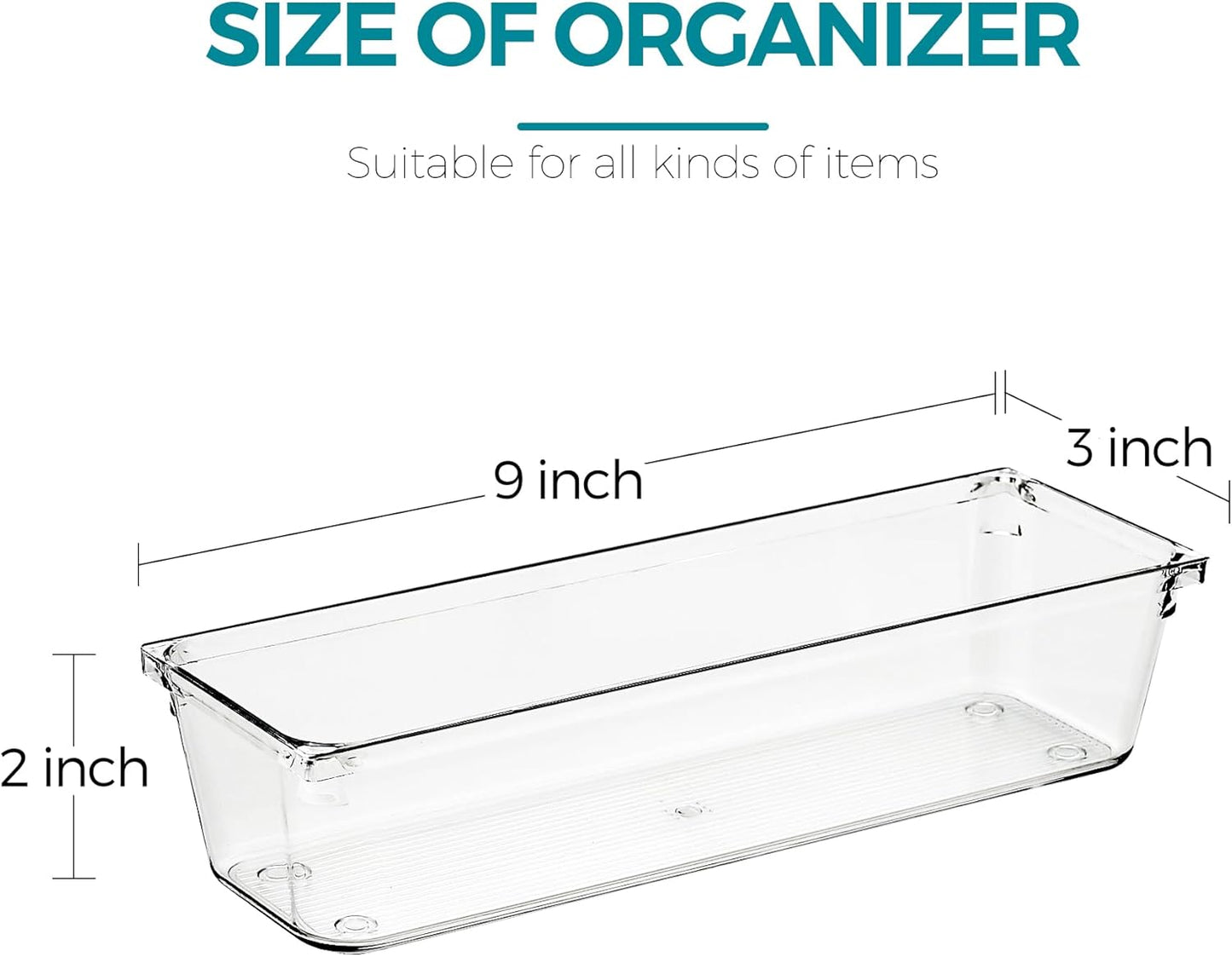 8 Pack Drawer Organizer - 3" X 3" Clear Acrylic Storage Bins with Non-Slip Pads, Versatile Desk Tray for Makeup, Jewelry, Kitchen, Bathroom, and Office Organization