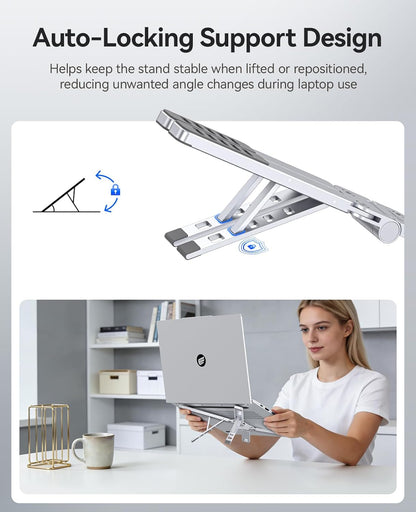 ORICO Portable Laptop Stand for Travel & Desk, Ultra-Compact Foldable Aluminum 3-in-1 Riser for Laptop, Tablet & Phone, 5 Adjustable Heights, Compatible with MacBook/HP/Dell/iPad/iPhone – PN1 (Gray)