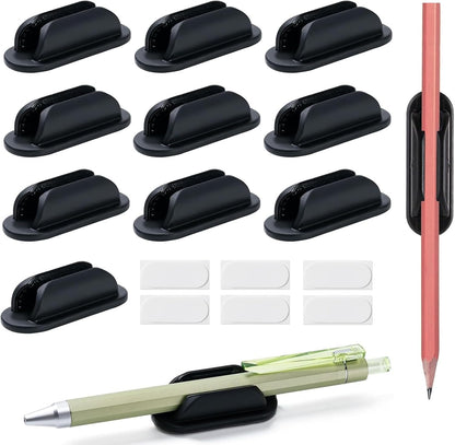 10 Pack Adhesive Pencil Holders for Desk,Silicone Flexible Pen Holder for Wall, Office, School,Home,Classroom Must Haves,Teacher Supplies Accessories,Desk Organizer,Art Supply,Small Gift (10, Black)