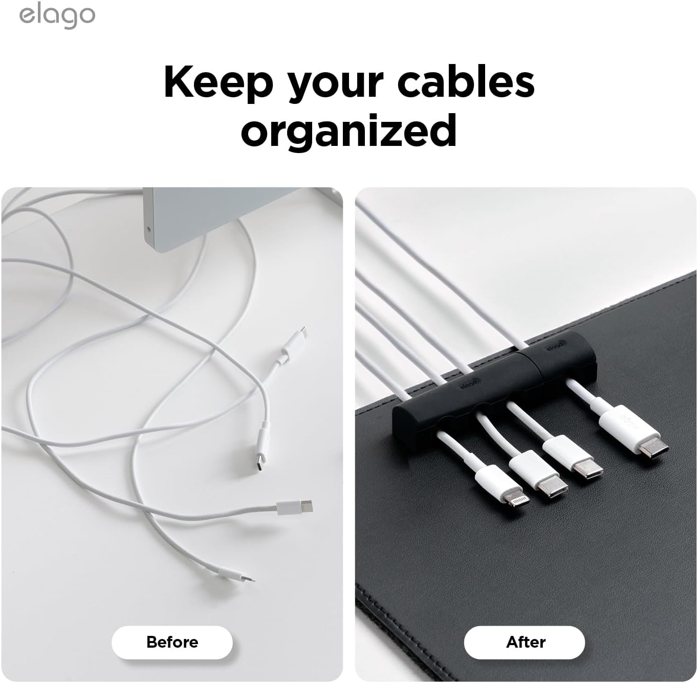 elago Magnetic Cable Management Organize 4 Cables, Powerful Magnets, Wire Holder Keeper Organizer Phone Home Office Desk Compatible with Magnetic Pad (1 Slot +3 Slot Set)[Stone]