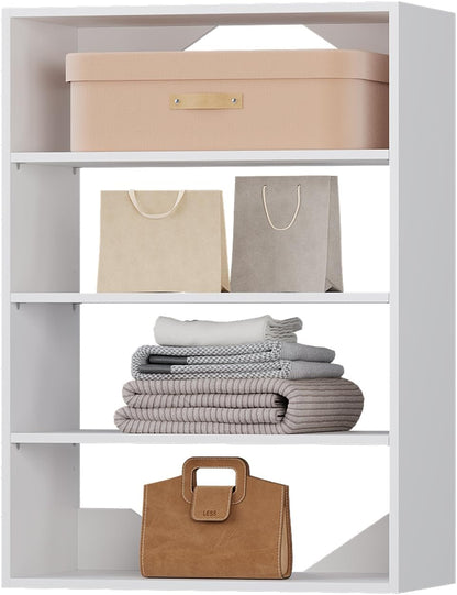 4-Drawer Stackable Storage Organizer Unit for Closet, Modular Wood Closet Storage Bins with Drawers, Closet She-lf Organizer Basket for Hanging Clothes, Wood, 25.5"W