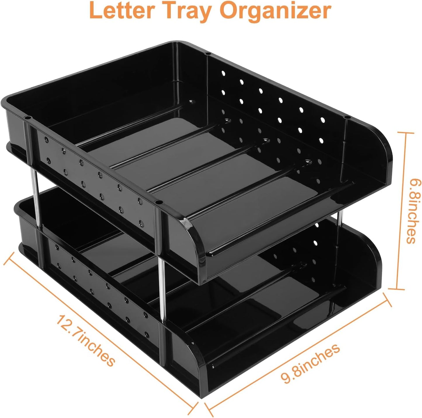 Letter Tray, Desk Organizer Tray, A4 Plastic Paper Tray Organizer for Desk, Stackable Rectangular Inbox Mail File Holder, Drawer Organizer for Desk Accessories Office School Home Supplies (Black)