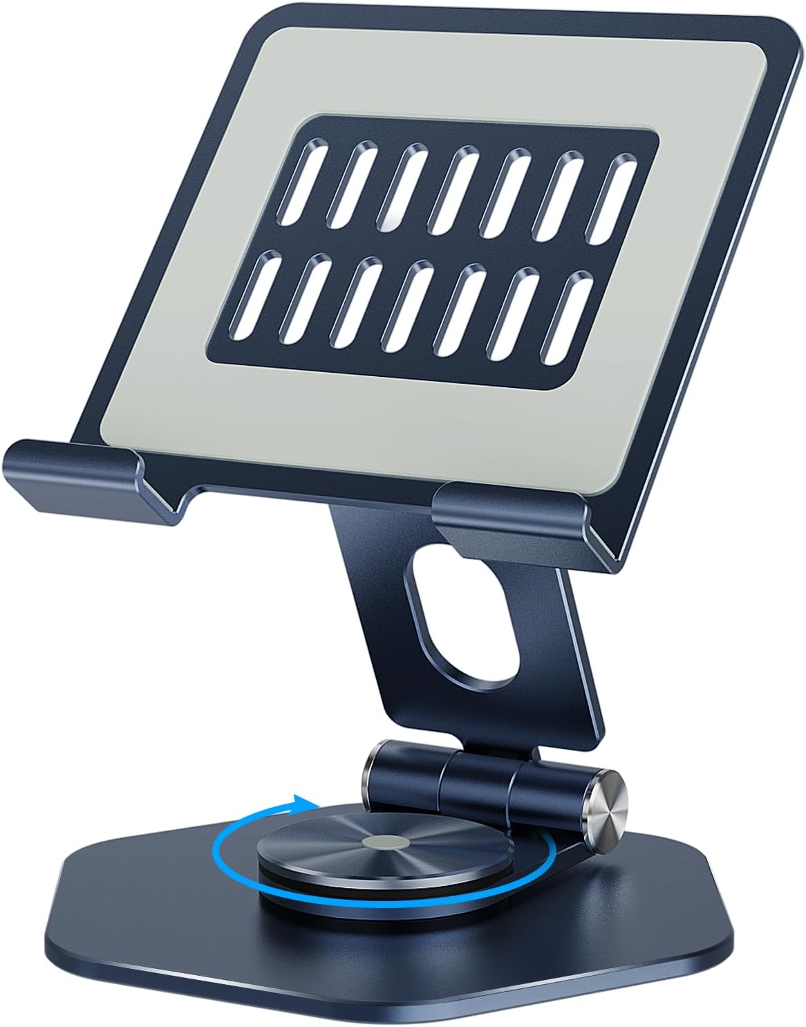 Aluminum Tablet Stand for Desk, 360° Swivel iPad & Tablet Holder – Thickened Material & Foldable Desktop Mount for 5–12.9in Devices, Black