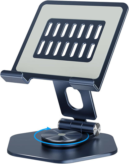 Aluminum Tablet Stand for Desk, 360° Swivel iPad & Tablet Holder – Thickened Material & Foldable Desktop Mount for 5–12.9in Devices, Black