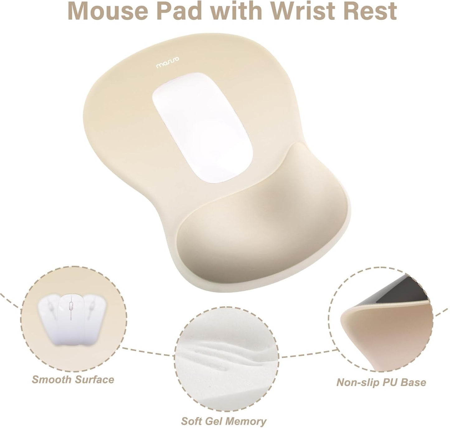 MOSISO Wrist Rest Support for Mouse Pad&Keyboard Set, Ergonomic Mousepad with Concave Curved Memory Foam, Non-Slip Base Pain Relief Comfortable Rectangular Easy Typing Pad for Home/Office, Brown