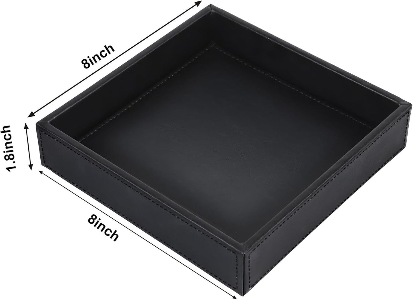 HofferRuffer Faux Leather Vanity Tray, Elegant Desktop Storage Organizer, Decorative Catchall for Perfume, Bathroom Valet, Nightstand or Dresser, Black, 10.2 x 8.4 x 1.8 Inches