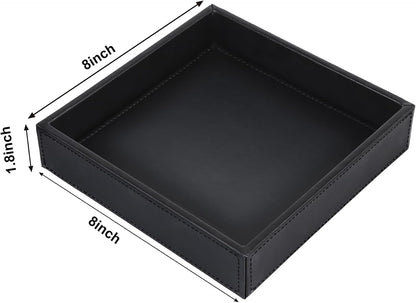 HofferRuffer Faux Leather Vanity Tray, Elegant Desktop Storage Organizer, Decorative Catchall for Perfume, Bathroom Valet, Nightstand or Dresser, Black, 10.2 x 8.4 x 1.8 Inches