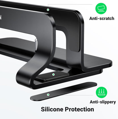 UGREEN Vertical Laptop Stand Holder for Desk Compatible with MacBook Pro, MacBook Air Stand Vertical Aluminum Adjustable for Up to 17.3 Inch Gaming Laptop, Gray