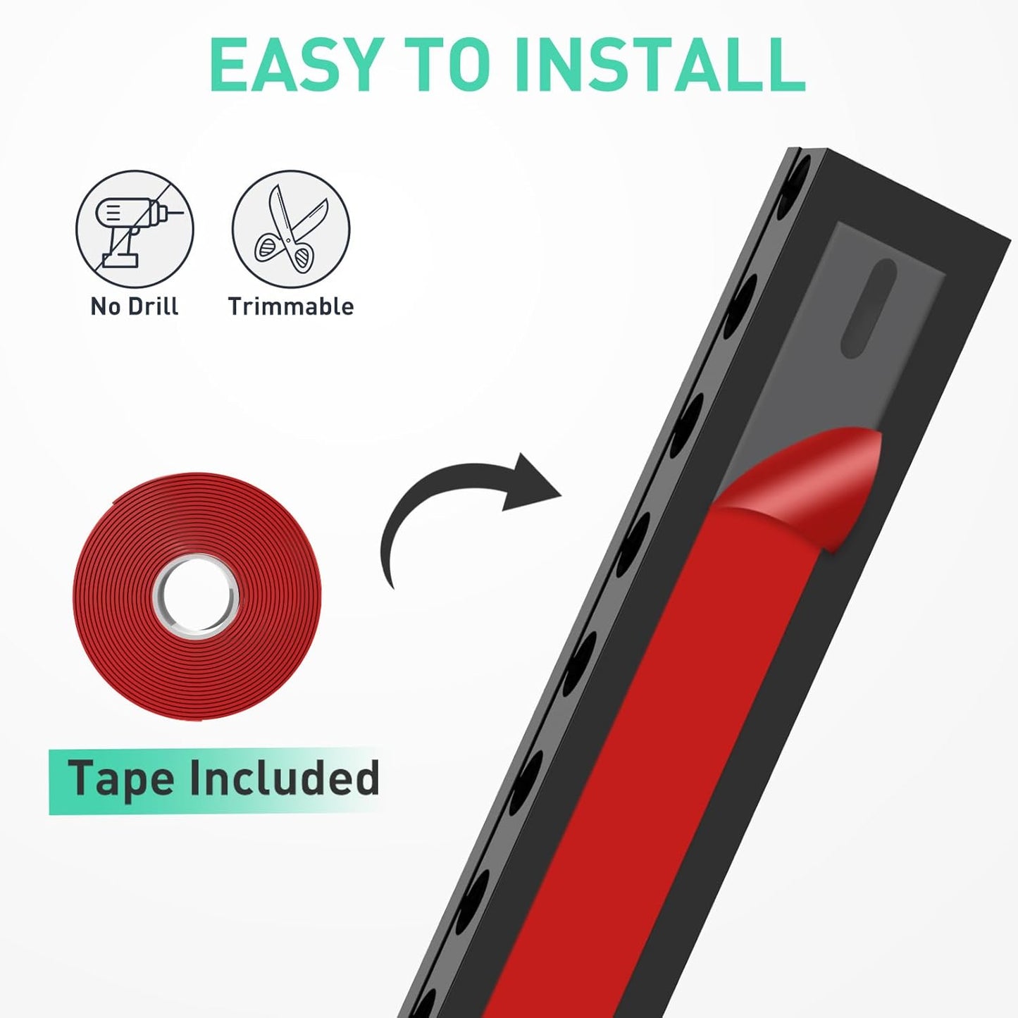 ENONCI Updated Cable Raceway Kit - 77 (5x15.4) Inch Open Slot Wire Covers for Cords, Under Desk Cable Management System to Hide Under Desk/Tv/Computer/Net/Power Cords, (Pack 5)