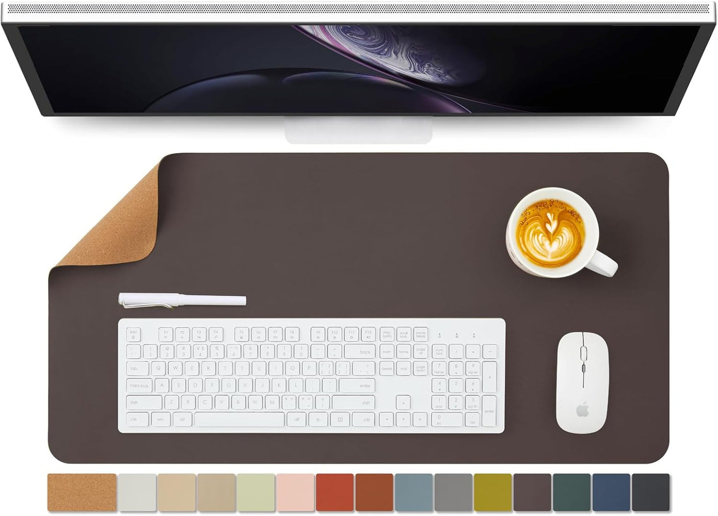 Cork Desk Mat - Dual-Sided Desk Pad for Office and Home - Desk Organization and Accessories - Ideal for Large Mouse Pad and Desk Mats on Top of Desks(Dark Green,90cmx 43cm)