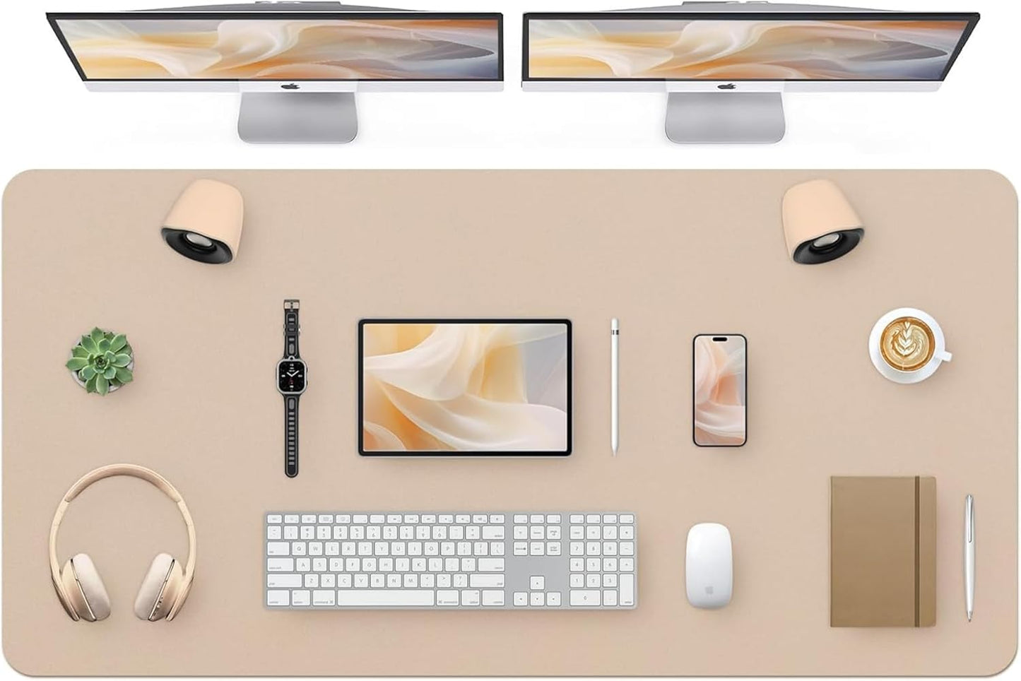 Bloss Leather Desk Pad and Keyboard Wrist Rest, Large Mouse Pad + Keyboard Pad+Mouse Wrist Support, Non-Slip Desk Mat Protector for Office, Home(31.5×15.7 Inches,Beige)