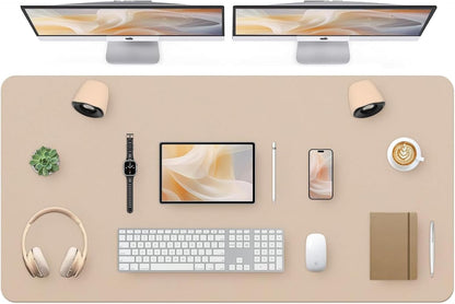 Bloss Leather Desk Pad and Keyboard Wrist Rest, Large Mouse Pad + Keyboard Pad+Mouse Wrist Support, Non-Slip Desk Mat Protector for Office, Home(31.5×15.7 Inches,Beige)