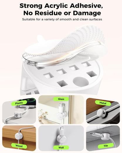 9-Pack Cable Clips [Upgraded],Rocoren Magnetic 360° Rotatable Cord Holder, Adhesive Cable Management Organizer,Wire Keeper for Nightstand Desk Car Phone Wall Home Office Accessories