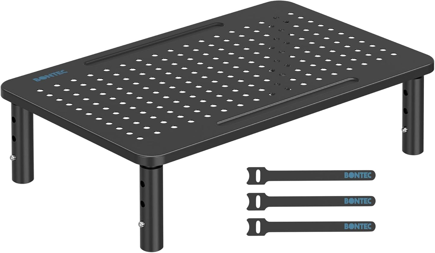 BONTEC Monitor Stand 2 Pack Height Adjustable Metal Riser with Pen Holder, Black, 14.5” x 9.1”, Ergonomic Desktop Stand for Computer, Printer, Laptop, Adjustable Desk Riser with Cable Management
