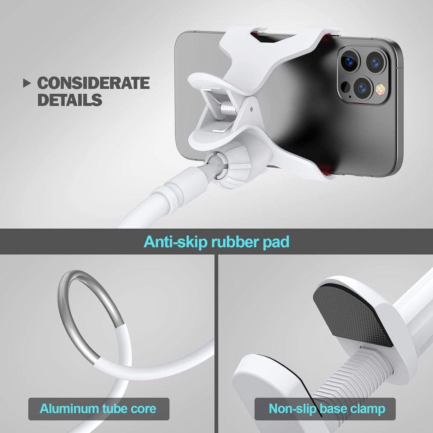 Gooseneck Phone Holder for Bed, Flexible Lazy Arm Cell Phone Holder 360 Adjustable Clamp Bracket Mount Desk for iPhone 14 Pro Max Plus 13 12 Pro Max Mini 11 Pro Xs XR X 8 Samsung S22 S21 Phones