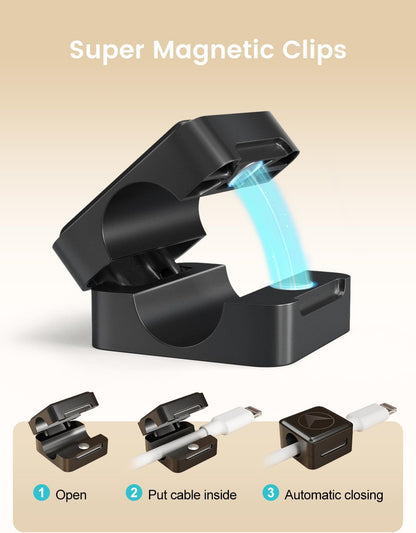 8 Pack Magnetic Cable Clips, Phone Cord Holder for Nightstand, Under Desk Cable Management, Canisflax Adhesive Wire Charging Cord Organizer Keepers Holder for Home Office Car Wall Desktop