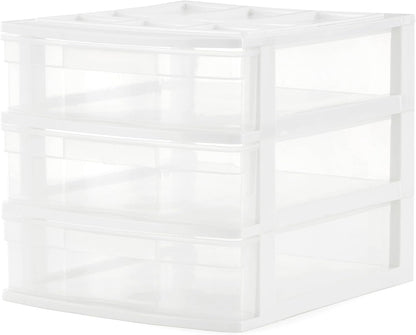 Gracious Living 3-Drawer Desktop and Countertop Organizer Drawer Set, White/Clear