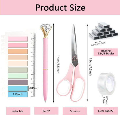 suniya Office Supplies,Gold Desk Accessories,with Stapler,Tape Dispenser,Pen Holder,Scissors,Phone Stand,Staple Remover,Ballpoint Pen,Clear Tape, Staples,Ruler,Clips,Best Gift for Business or Boss