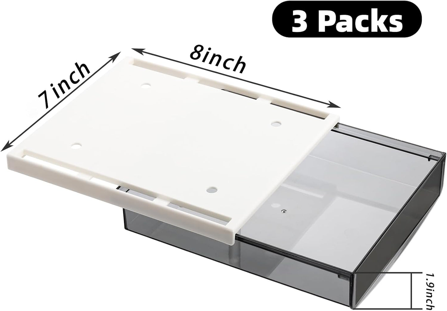 SOUJOY 3 Pack Under Desk Drawer, Self-Adhesive Slide Out Organizer Tray, Plastic Under Table Attachable Hidden Storage Organizer for Office Home School Kitchen Sewing Table
