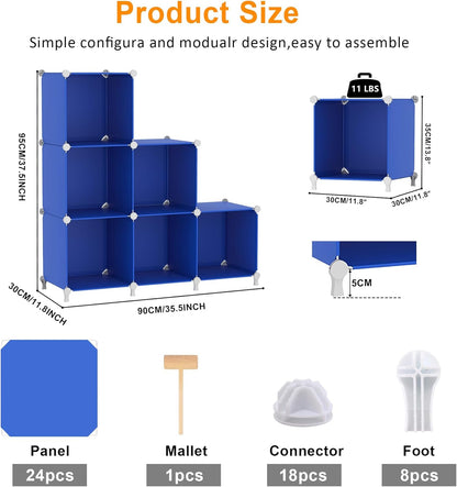 AWTATOS Cube Storage Organizer, Storage Cubes Shelves Bookshelf, 6 Cube Closet Organizers and Storage, DIY Stackable Plastic Clothes Organizer Shelving for Bedroom, Home, White
