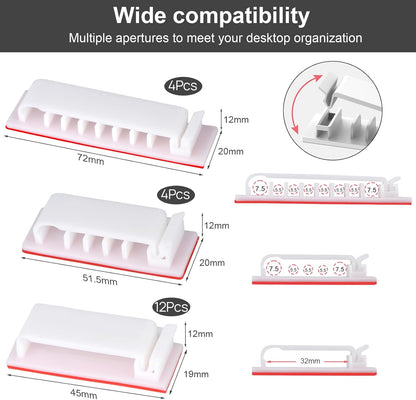 Cable Management Clips, 20Pcs Cord Organizers Wire Clips Cord Holder for TV PC Ethernet Cable Desk Home Office (Black)